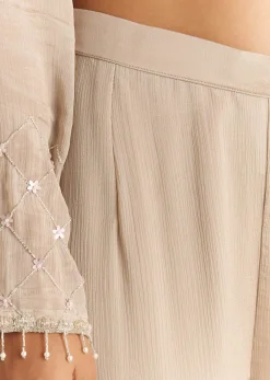 Light Beige Chinon Kurta Palazzo With Scallop Cutdana Dupatta