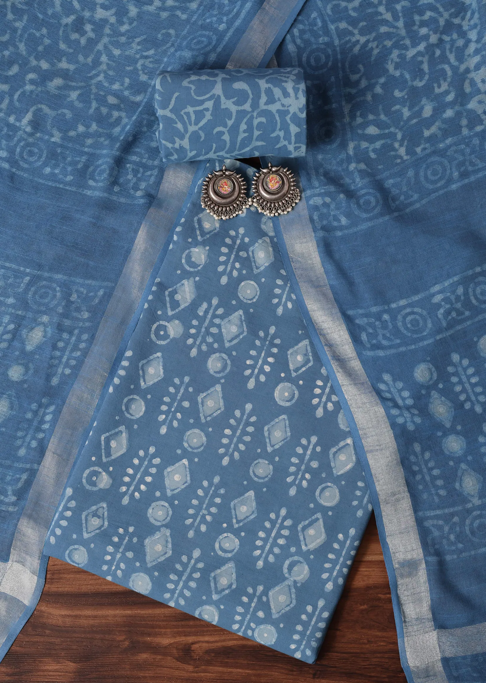 Light Blue Batik Hand Block Printed Dress Material
