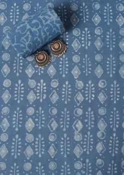 Light Blue Batik Hand Block Printed Dress Material