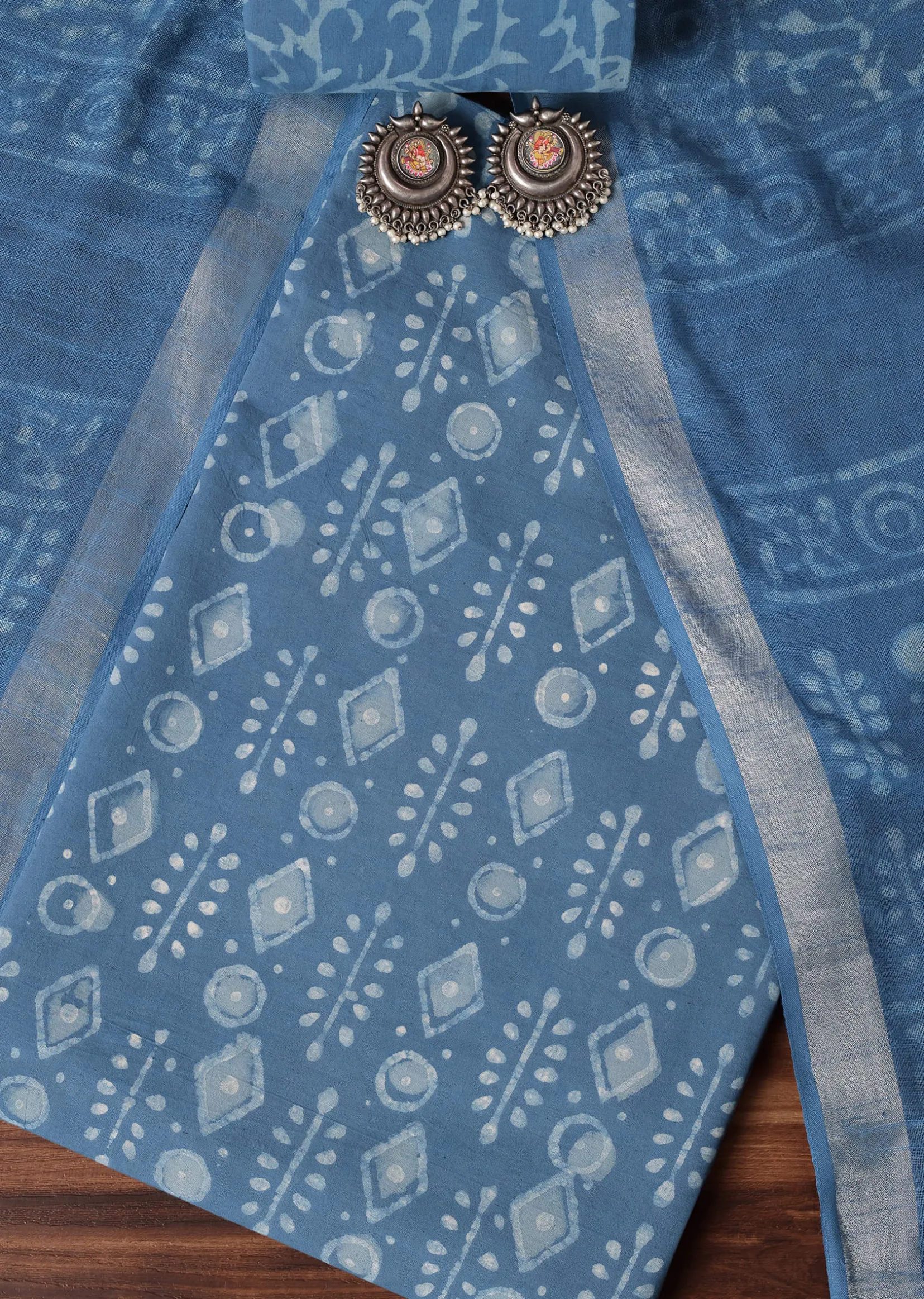 Light Blue Batik Hand Block Printed Dress Material
