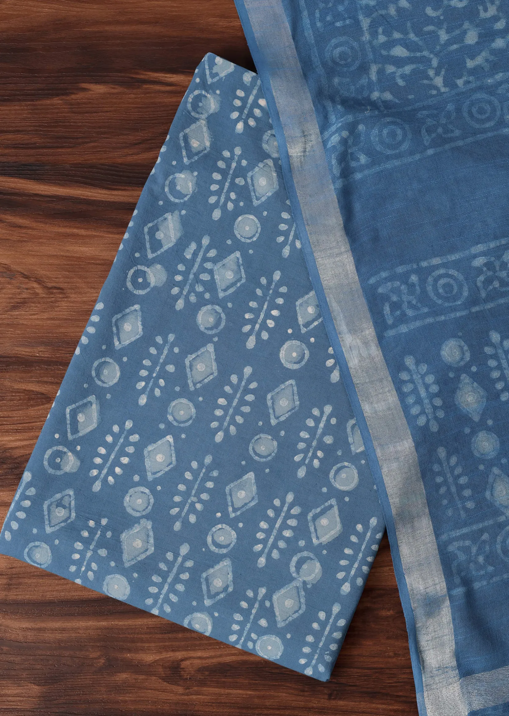 Light Blue Batik Hand Block Printed Dress Material
