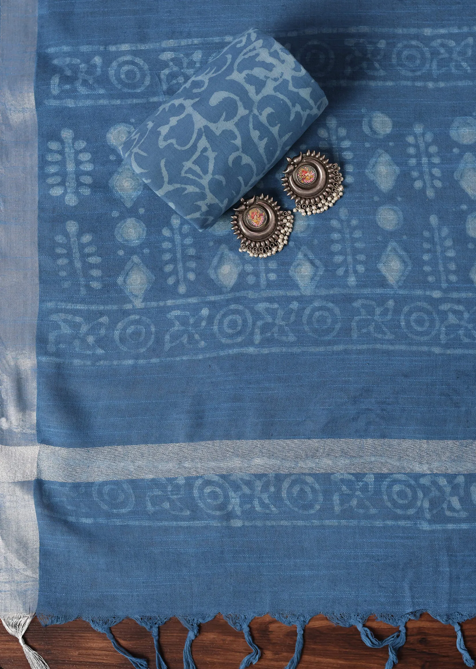 Light Blue Batik Hand Block Printed Dress Material
