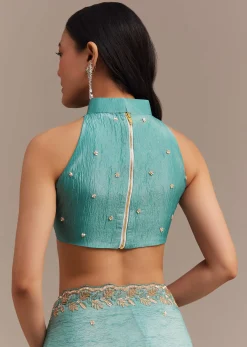 Light Blue Crushed Tissue Saree Embroidered With Cutdana And Sequins
