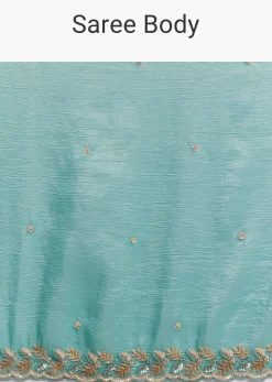 Light Blue Crushed Tissue Saree Embroidered With Cutdana And Sequins
