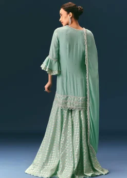 Light Blue Frill Sharara Suit With Tassel Dupatta