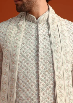 Light Blue Heavy Work Sherwani Set With Dupatta