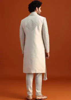 Light Blue Heavy Work Sherwani Set With Dupatta