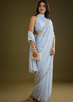 Light Blue Tissue Silk Saree With Stone Embellishment