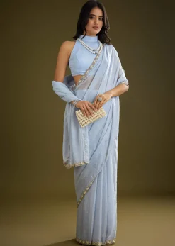 Light Blue Tissue Silk Saree With Stone Embellishment