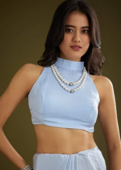 Light Blue Tissue Silk Saree With Stone Embellishment