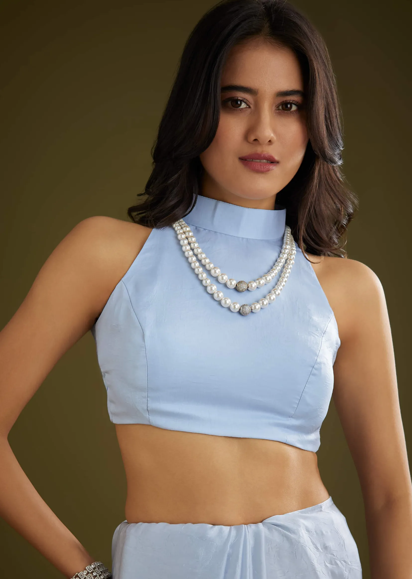 Light Blue Tissue Silk Saree With Stone Embellishment