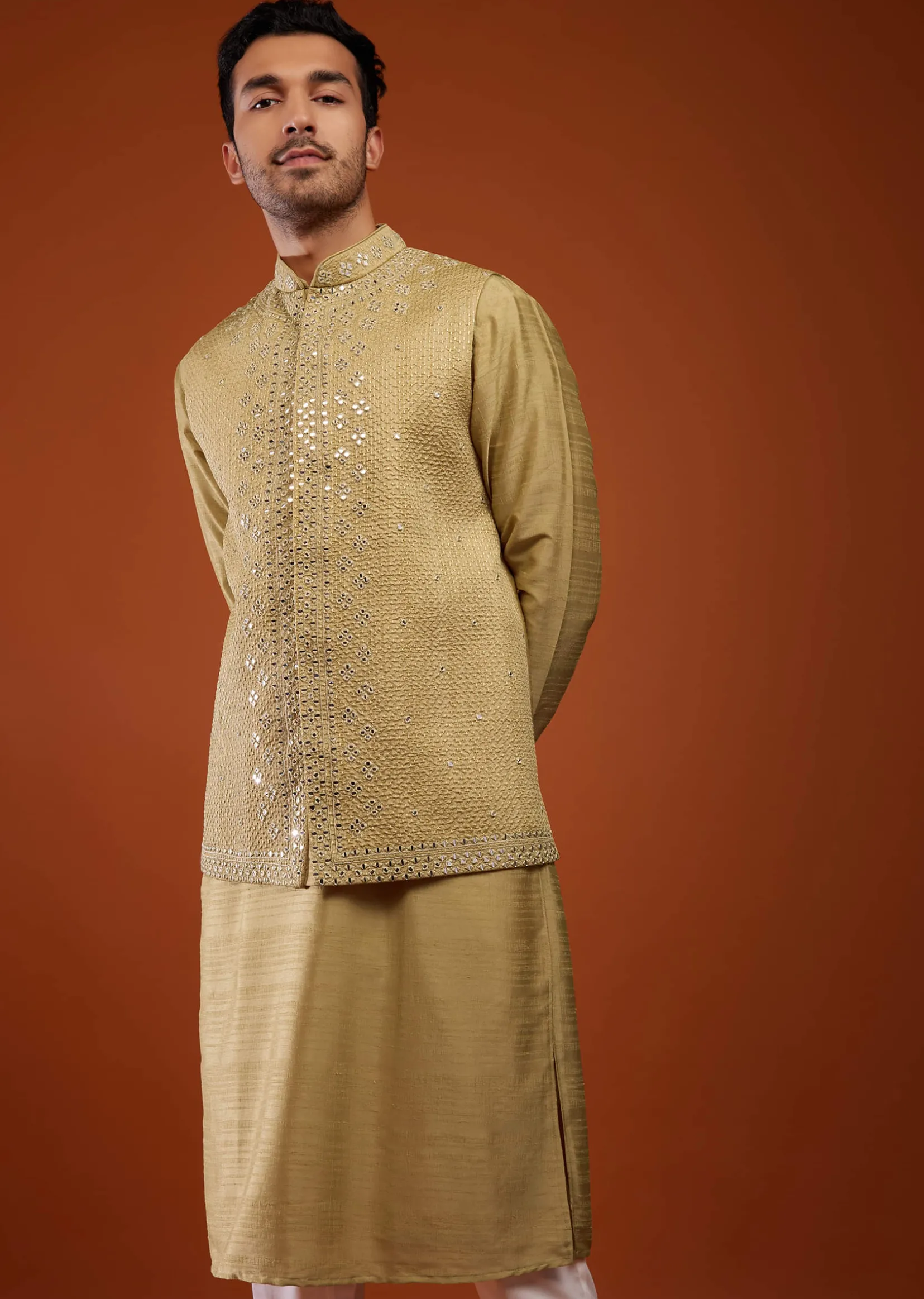 Light Brown Embroidered Bandi Jacket Set