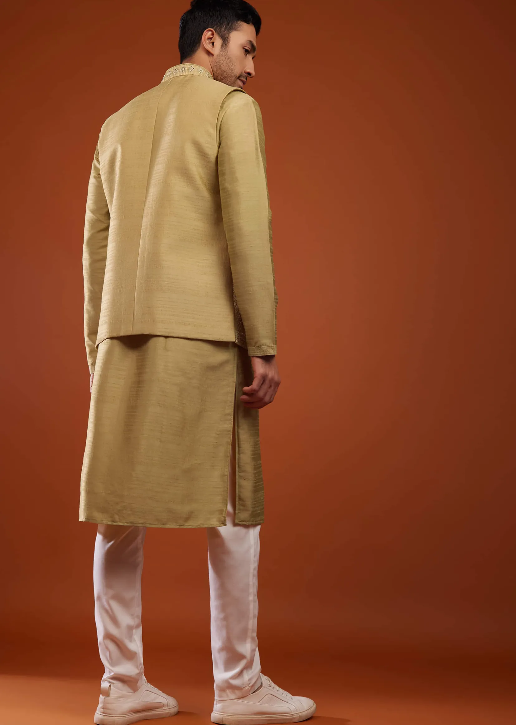 Light Brown Embroidered Bandi Jacket Set