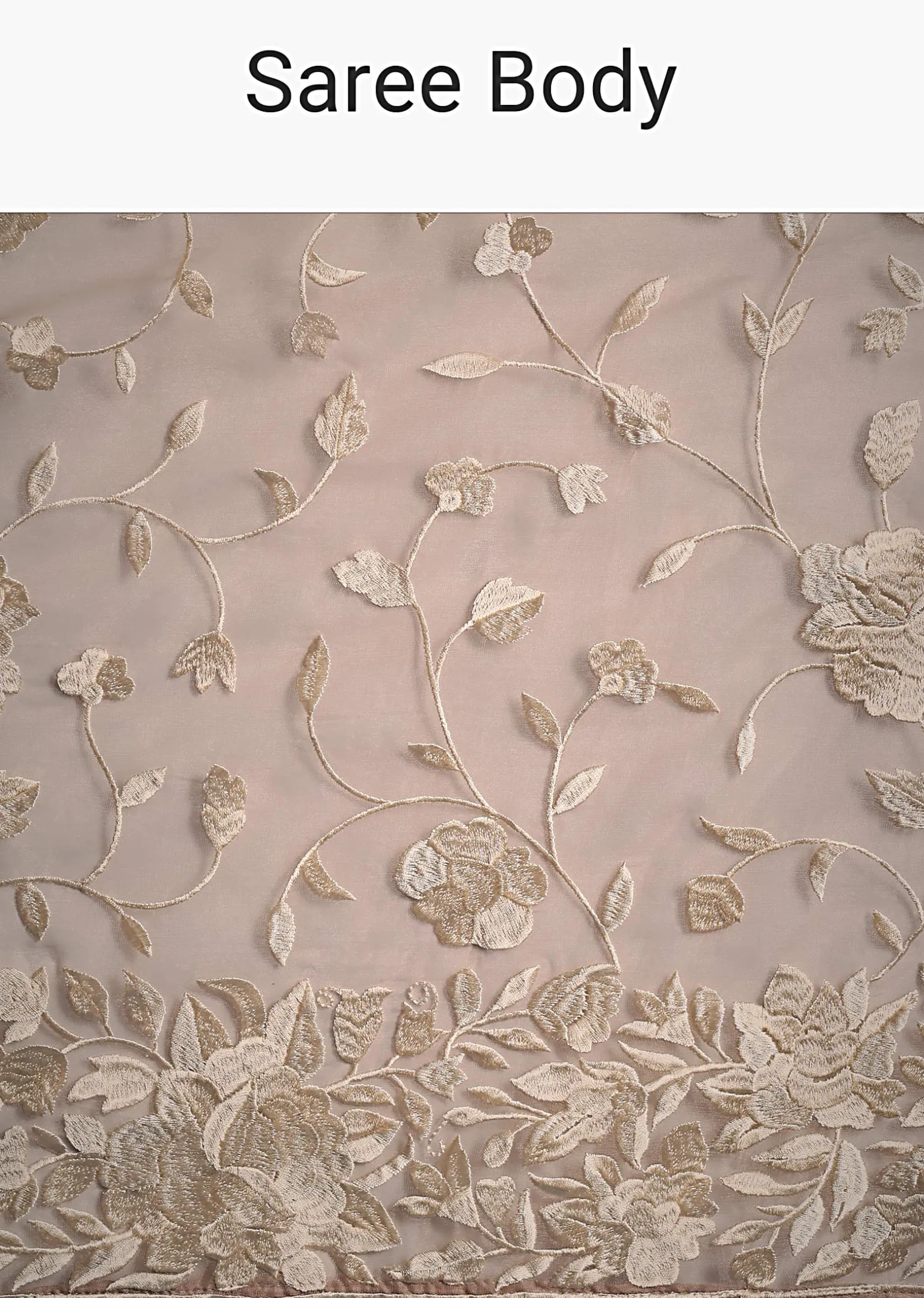 Light Brown Organza Resham Thread Embroidered Saree