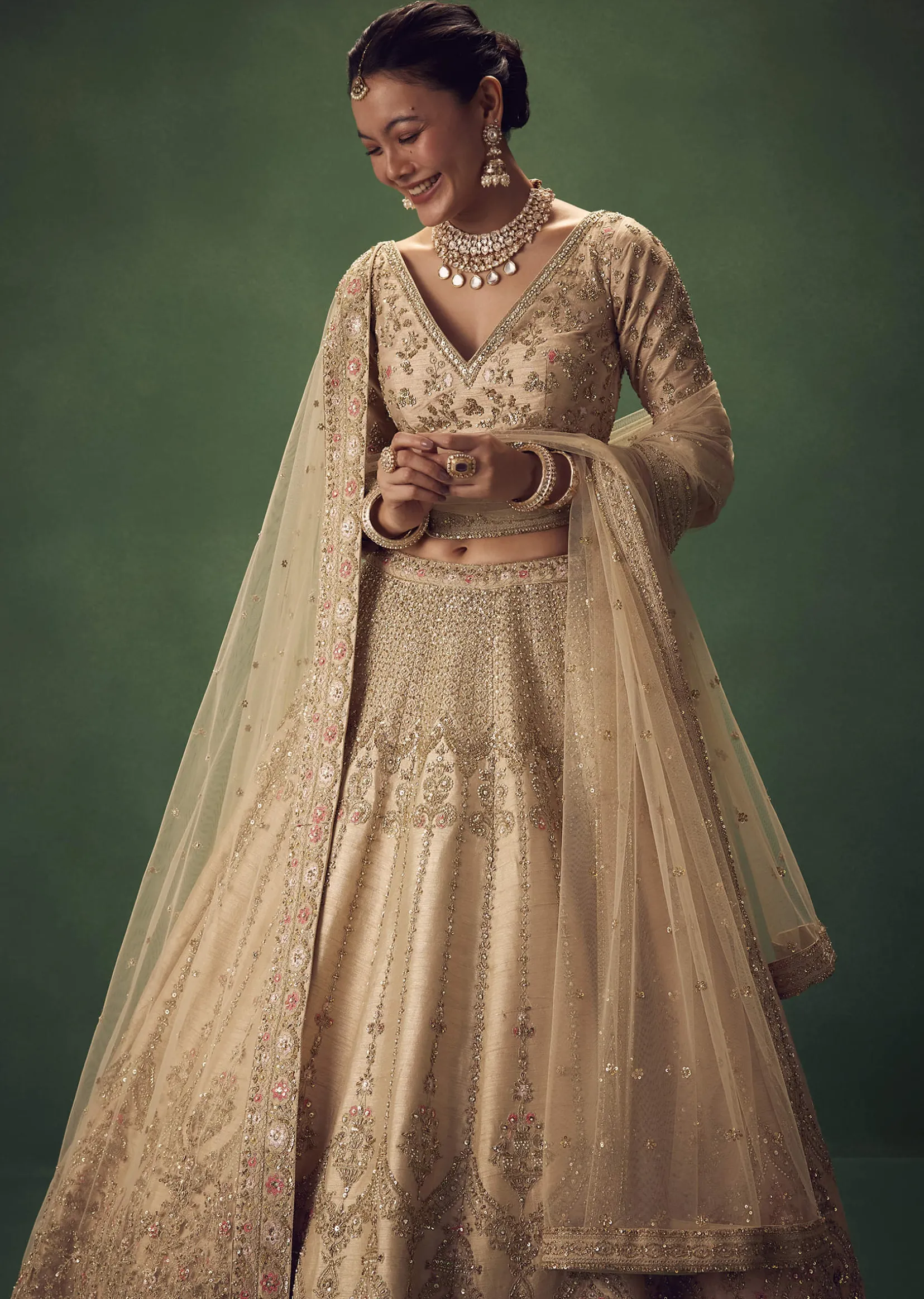 Light Gold Hand Embroidered Lehenga Set