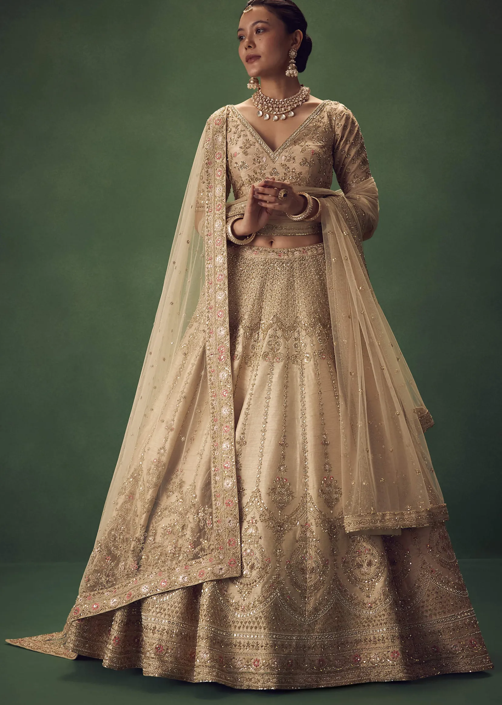 Light Gold Hand Embroidered Lehenga Set