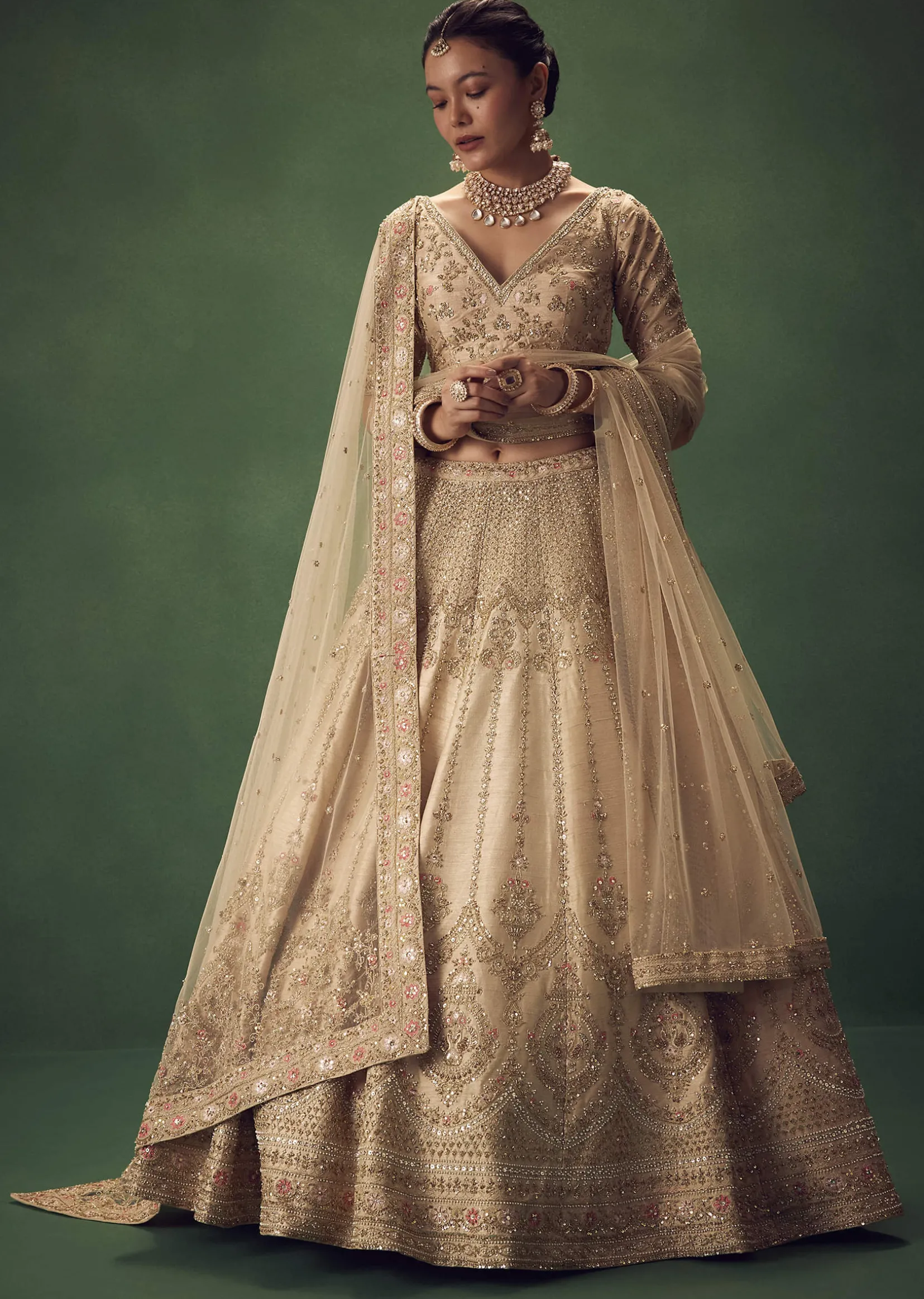 Light Gold Hand Embroidered Lehenga Set