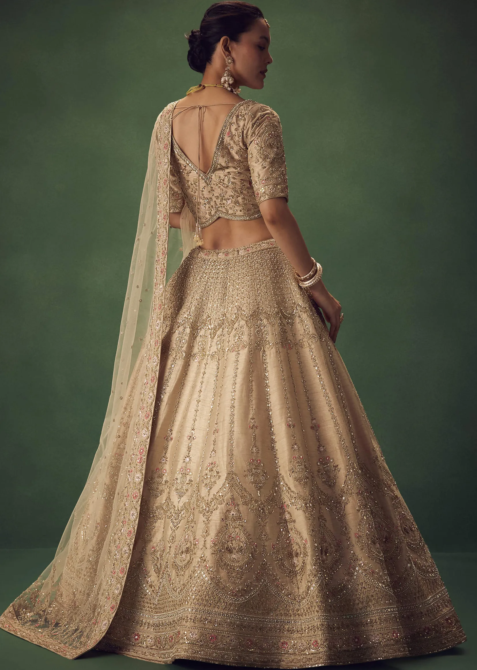 Light Gold Hand Embroidered Lehenga Set