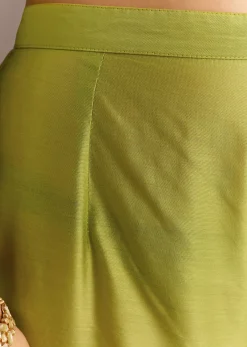 Light Green Chanderi Anarkali With Gotta Moti Neckline And Lace Dupatta