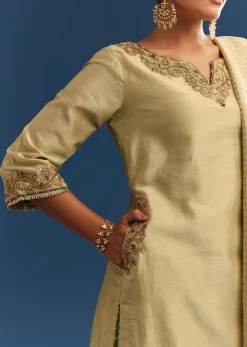Light Green Chanderi Kurta Palazzo Set With Organza Dupatta