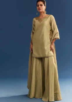 Light Green Chanderi Kurta Palazzo Set With Organza Dupatta