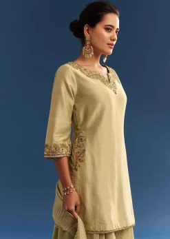 Light Green Chanderi Kurta Palazzo Set With Organza Dupatta