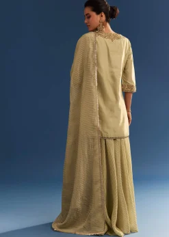 Light Green Chanderi Kurta Palazzo Set With Organza Dupatta