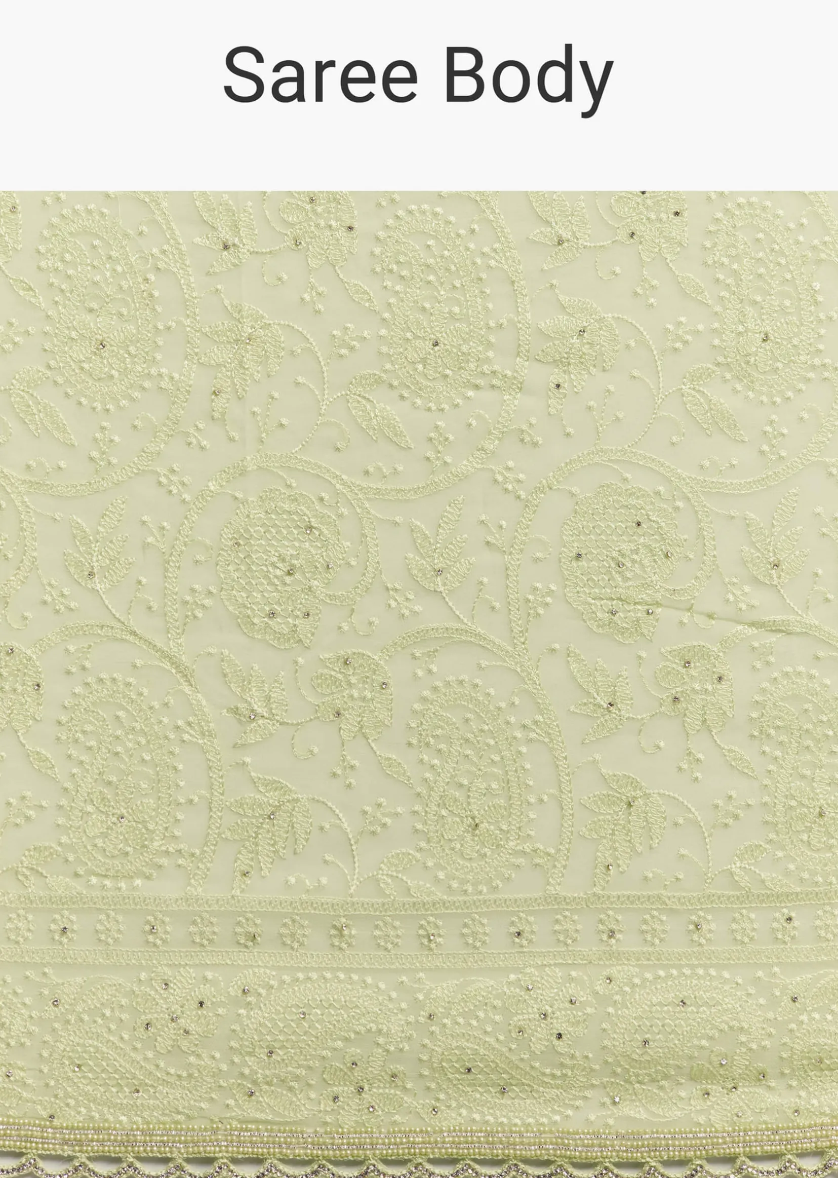 Light Green Chikankari Georgette Saree With Stone Embellishments
