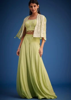 Light Green Georgette Embroidered Cape Palazzo Set
