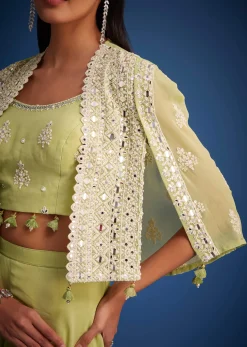 Light Green Georgette Embroidered Cape Palazzo Set
