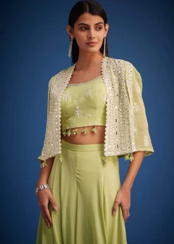 Light Green Georgette Embroidered Cape Palazzo Set