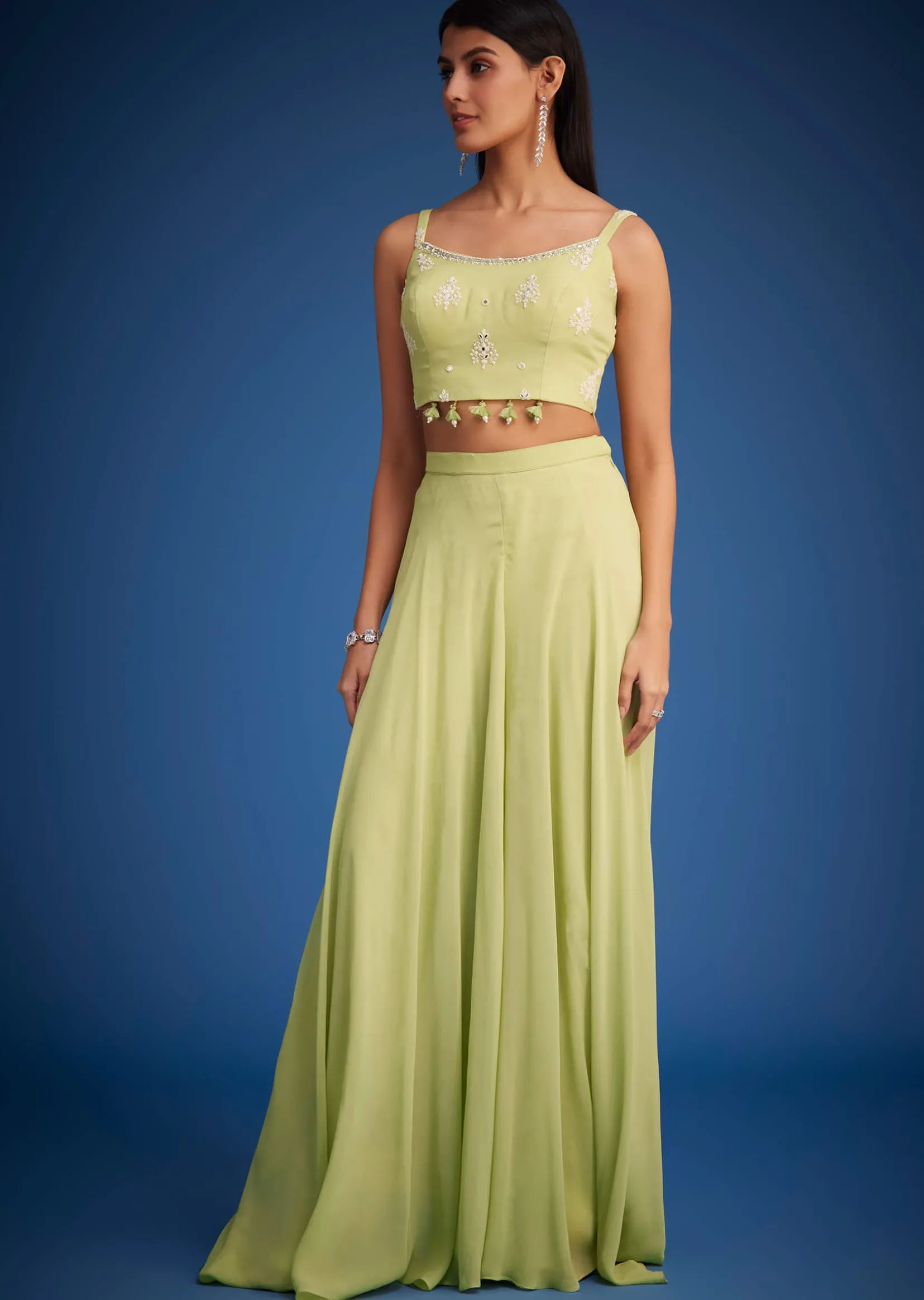 Light Green Georgette Embroidered Cape Palazzo Set