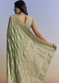 Light Green Jacquard Silk Saree With Zari Woven Embroidery