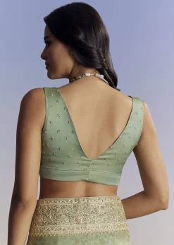 Light Green Jacquard Silk Saree With Zari Woven Embroidery