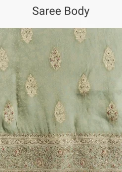 Light Green Jacquard Silk Saree With Zari Woven Embroidery