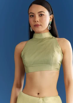 Light Green Organza Tissue Saree With Embroidered Scallop Border
