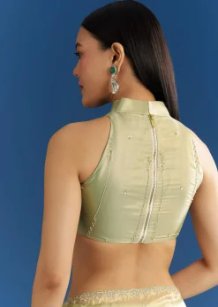 Light Green Organza Tissue Saree With Embroidered Scallop Border