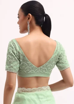 Light Green Scallop Border Saree With Unstitched Blouse