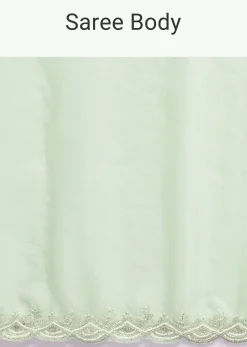 Light Green Scallop Border Saree With Unstitched Blouse