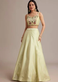 Light Green Silk Jacket Lehenga Set With Thread And Moti Work
