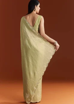 Light Green Tissue Zardosi Saree With Scallop Border