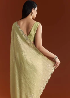 Light Green Tissue Zardosi Saree With Scallop Border