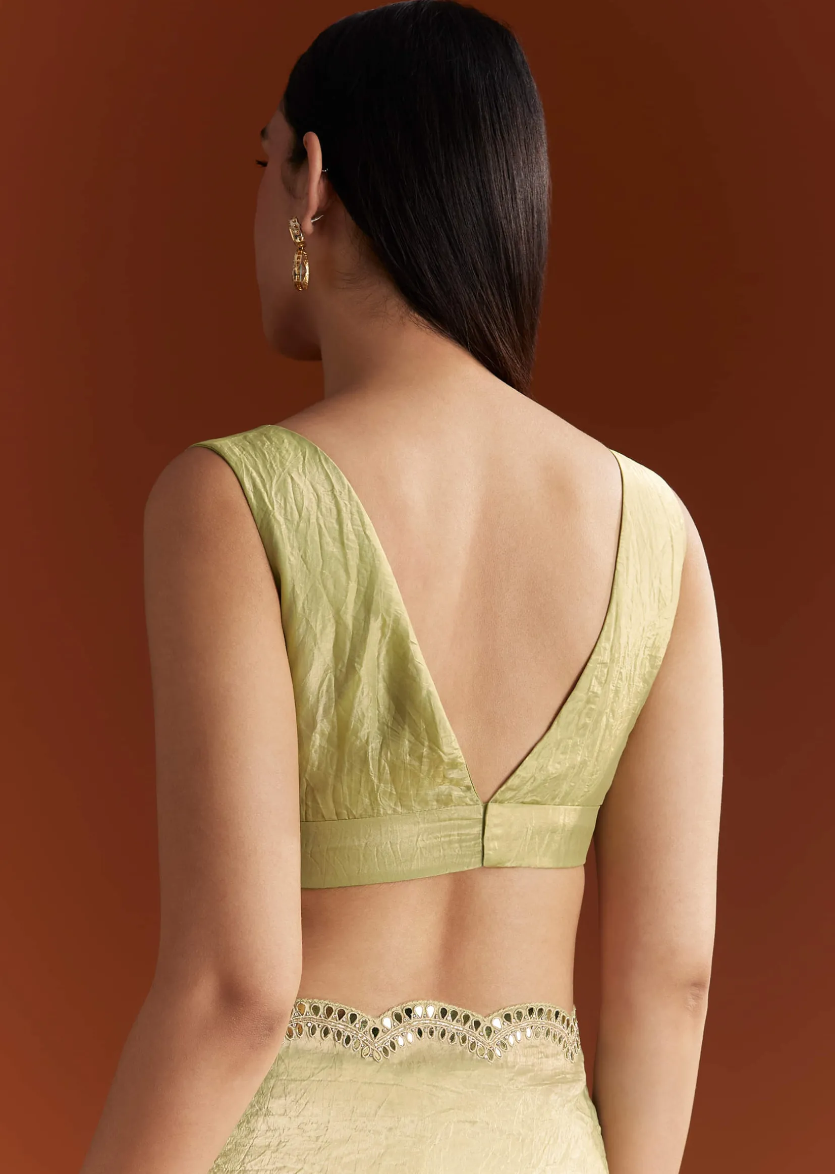 Light Green Tissue Zardosi Saree With Scallop Border