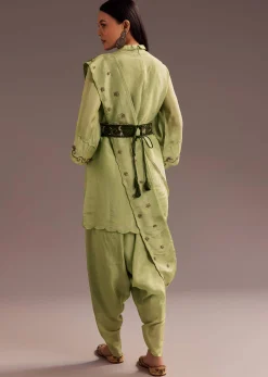 Light Green Zardosi Kurta With Embroidered Dupatta Belt