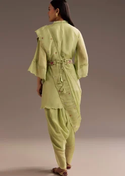Light Green Zardosi Motif Kurta Dupatta Belt Set