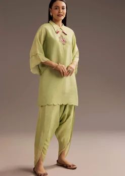 Light Green Zardosi Motif Kurta Dupatta Belt Set
