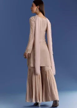 Light Grey Chinon Kurta Set With Moti And Cutdana Work