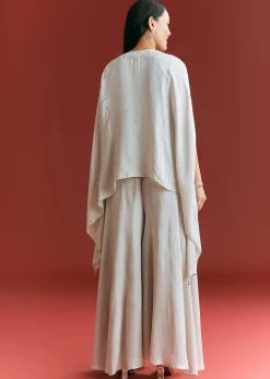 Light Grey Dola Silk Kaftaan Suit With Zardosi Work