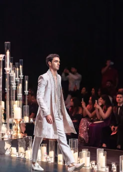 Light Grey Indo Fusion Kurta Set In Tussar