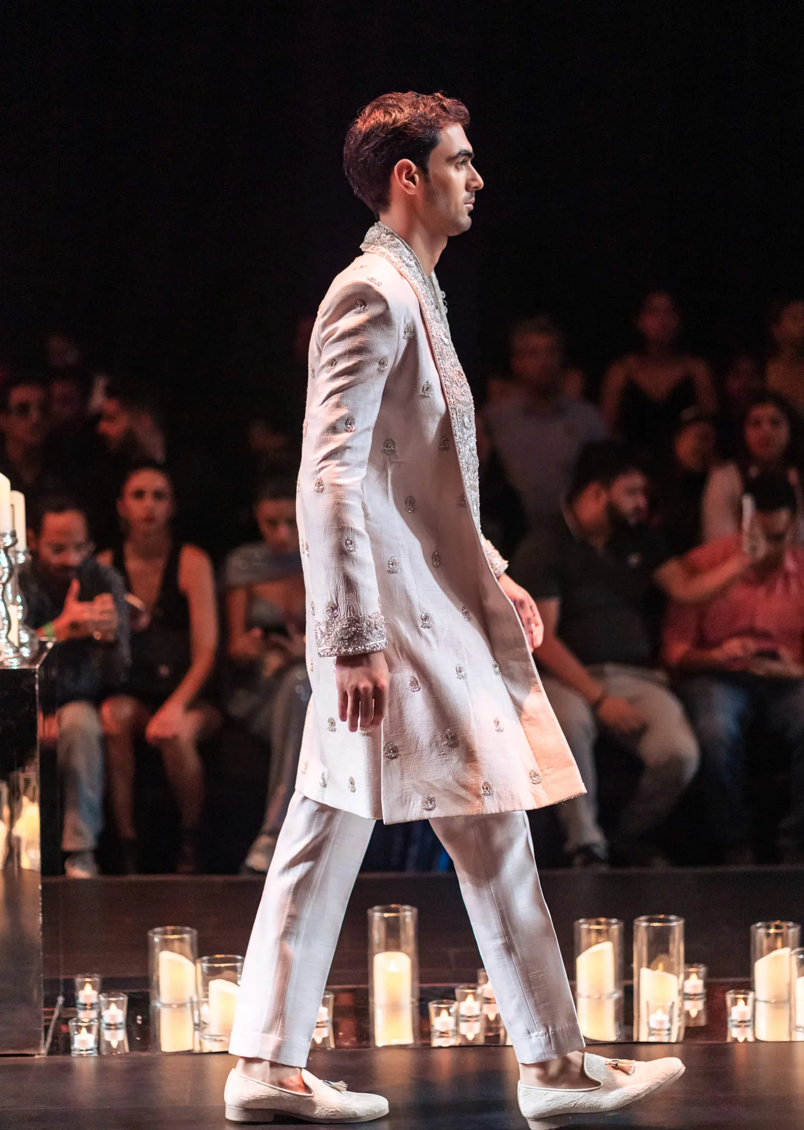Light Grey Indo Fusion Kurta Set In Tussar